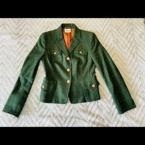 akris punto womens wool plaid blazer sports jacket structured green size 6 small